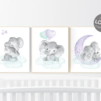 Nursery decor girl purple teal, elephant nursery, nursery decor girl, lilac nursery
