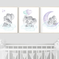 Nursery decor girl purple teal, elephant nursery, nursery decor girl purple, lilac, lavender, mint
