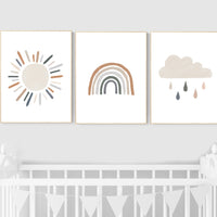 Nursery decor rainbow, gender neutral, Rainbow Wall Art, rainbow Print Set, Cloud Rainbow Sun