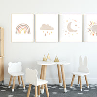 Nursery decor rainbow, neutral Rainbow Wall Art, rainbow Print Set, Cloud Rainbow Sun, Rainbow