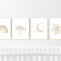 Nursery decor rainbow, neutral Rainbow Wall Art, rainbow Print Set, Cloud Rainbow Sun, Rainbow