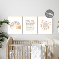 Neutral rainbow wall art, You Are My Sunshine Print, gender neutral Nursery Decor