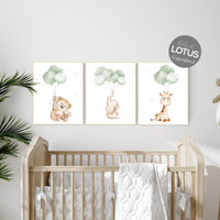 Nursery wall art animals, green nursery, gender neutral nursery, sage green