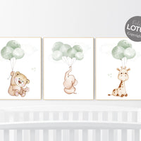 Nursery wall art animals, green nursery, gender neutral nursery, sage green