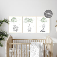 Nursery wall art animals, green nursery, gender neutral nursery, sage green, baby room decor