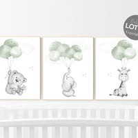 Nursery wall art animals, green nursery, gender neutral nursery, sage green, baby room decor