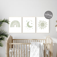 Nursery prints rainbow, gender neutral, sage green nursery wall decor, rainbow, moon, nursery wall art