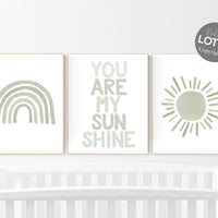 Nursery prints rainbow, gender neutral, sage green nursery wall decor