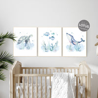 Ocean nursery decor, Nautical nursery print set, under the sea nursery, ocean prints