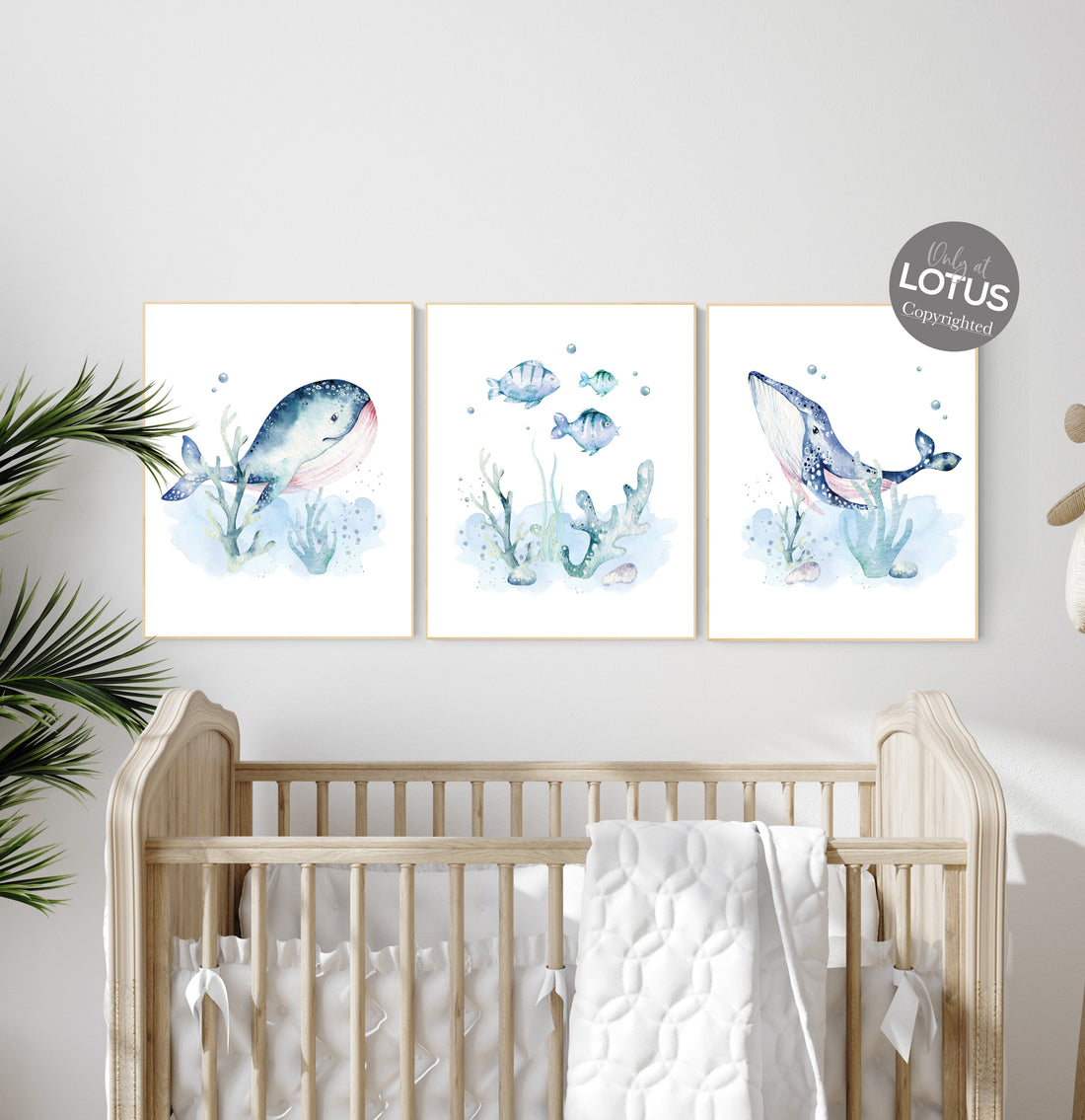 Under the sea nursery, Ocean nursery decor, Nautical nursery print set, whale nursery