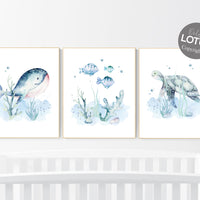 Ocean nursery decor, Nautical nursery print set, under the sea nursery, gender neutral nursery