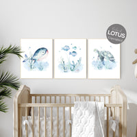 Ocean nursery decor, Nautical nursery print set, under the sea nursery, gender neutral nursery