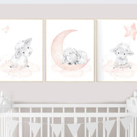 Nursery decor lambs, Nursery decor girl peach, sheep nursery, cloud and stars