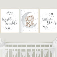 Gray nursery, gender neutral, grey, bunny, rabbit, Twinkle twinkle little star, neutral nursery