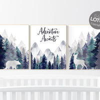 Nursery decor woodland, mountain wall art, tree nursery decor, adventure theme nursery