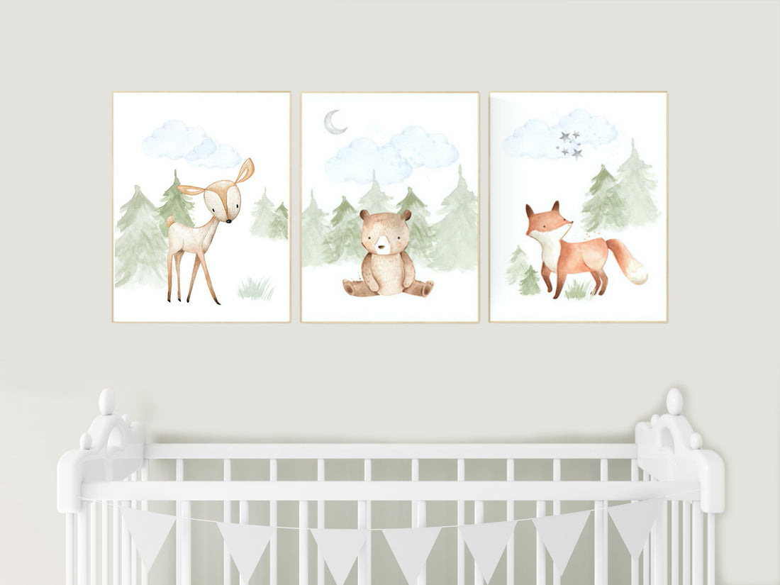 Nursery decor woodland, Woodland Nursery Wall Art, Woodland Print Set, animal prints, Woodland