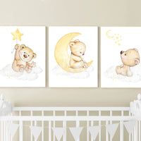 Nursery decor bear, gender neutral nursery wall art, yellow nursery, bear nursery print, teddy bear