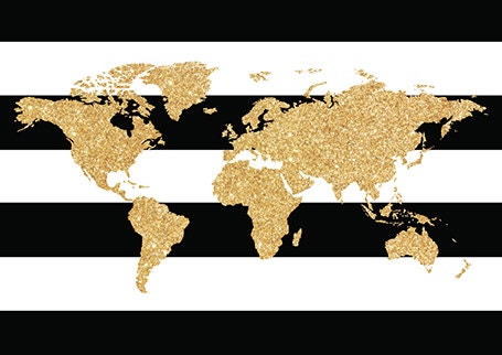 Black white gold decor, World Map,gold nursery decor, gold nursery art, Nursery Art, Nursery Prints, gold glitter, wall art, black and white
