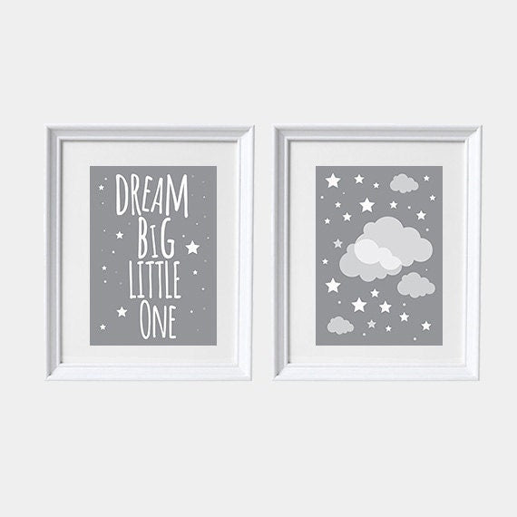 Dream big little one gray print, nursery print, baby&