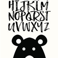 Nursery bear, nursery alphabet, bear nursery decor, bear nursery art, alphabet print, alphabet nursery decor, black and white nursery