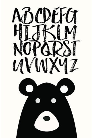 Nursery bear, nursery alphabet, bear nursery decor, bear nursery art, alphabet print, alphabet nursery decor, black and white nursery