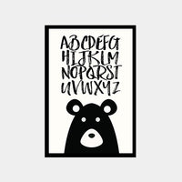 Nursery bear, nursery alphabet, bear nursery decor, bear nursery art, alphabet print, alphabet nursery decor, black and white nursery