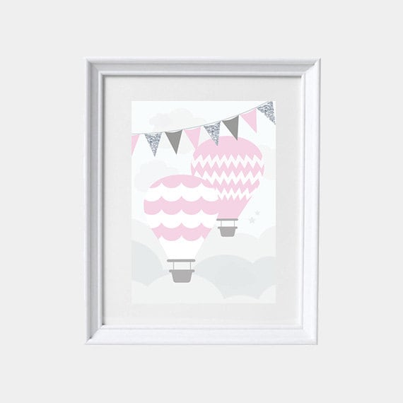 Baby girl nursery decor, Hot air balloon Nursery Print nursery decor, baby girl nursery Room Decor, pink hot air balloon art, playroom art
