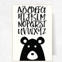 Nursery bear, nursery alphabet, bear nursery decor, bear nursery art, alphabet print, alphabet nursery decor, black and white nursery