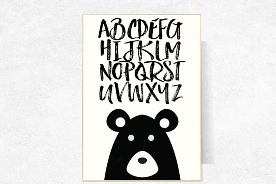 Nursery bear, nursery alphabet, bear nursery decor, bear nursery art, alphabet print, alphabet nursery decor, black and white nursery