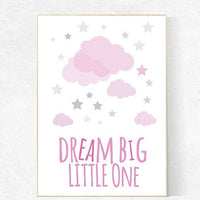 Dream Big Little One, pink and gray girls room decor, baby girl nursery decor, baby room art, baby girl room, nursery quote, girl nursery