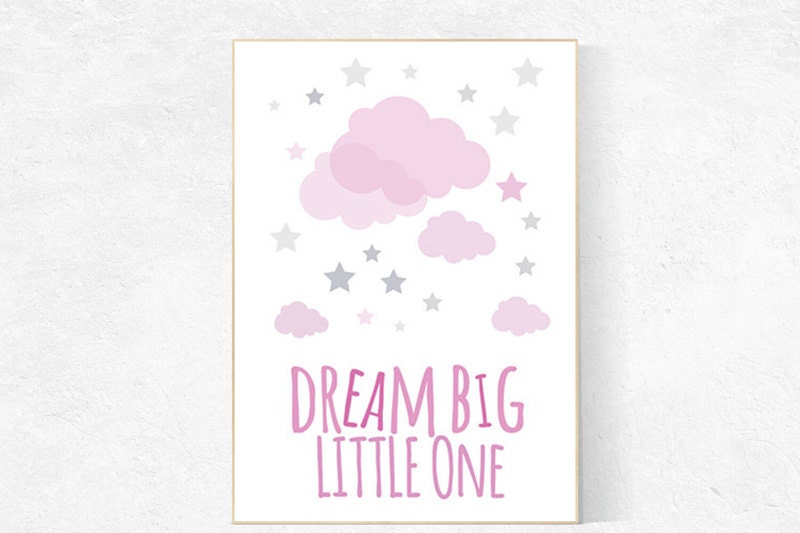 Dream Big Little One, pink and gray girls room decor, baby girl nursery decor, baby room art, baby girl room, nursery quote, girl nursery