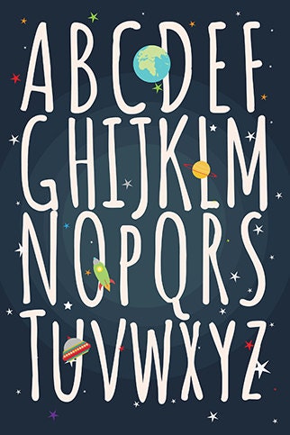 Space nursery decor, alphabet letters, alphabet nursery Art, Outer Space Room Art, set of 2 prints, Boy Nursery Space Decor, ABC nursery