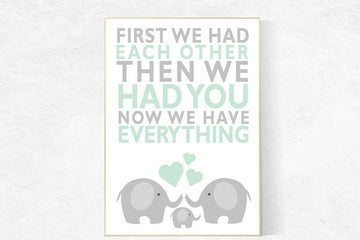 First We Had Each Other, mint nursery decor, elephant Nursery, Nursery Art, Nursery Decor, gender neutral nursery, nursery prints