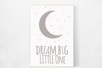 Gray nursery decor, Dream Big Little One Print, Nursery Wall Art, grey nursery decor, nursery prints, gender neutral nursery baby room decor