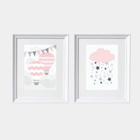 Hot Air Balloon nursery, baby girl nursery, set of 2, pink nursery, nursery wall art, baby girl gift, baby girl baby shower, nursery decor