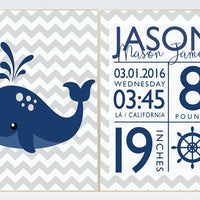 Nautical Nursery Wall Art, Navy Teal Nursery Decor, baby birth stats, Navy Nursery decor, Boy Rules Print, whale nursery decor, baby boy