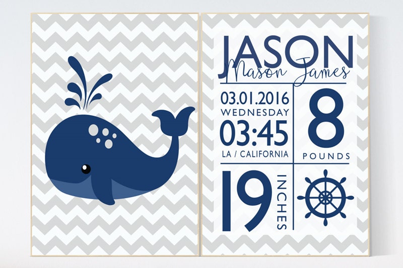 Nautical Nursery Wall Art, Navy Teal Nursery Decor, baby birth stats, Navy Nursery decor, Boy Rules Print, whale nursery decor, baby boy