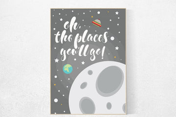 Nursery decor boy space, Space nursery decor, space nursery wall art, oh the places you'll go, neutral nursery, gray nursery decor, moon