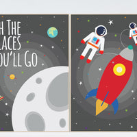 Nursery decor boy space, gray nursery decor, Oh the places you'll go, nursery wall art space, boys room decor space, space themed nursery