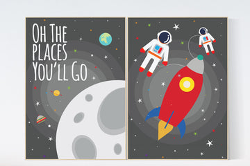 Nursery decor boy space, gray nursery decor, Oh the places you'll go, nursery wall art space, boys room decor space, space themed nursery