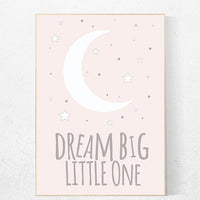 Dream big little one Print, nursery decor girl, Nursery Wall Art, pastel pink, moon prints, Kids Room decor baby girl nursery playroom decor