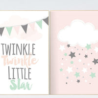 Twinkle Twinkle Little Star, nursery decor, Baby girl nursery decor, coral mint nursery decor, girls room wall art baby room prints new baby