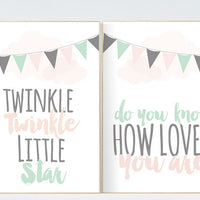 Twinkle Twinkle Little Star, nursery decor, Baby girl nursery decor, coral mint nursery decor, girls room wall art, baby room, coral mint