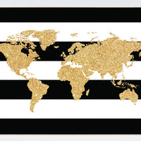 Black white gold decor, World Map,gold nursery decor, gold nursery art, Nursery Art, Nursery Prints, gold glitter, wall art, black and white