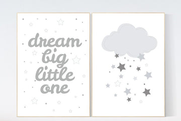 Dream big little one, Nursery Wall Art, nursery decor, gender neutral nursery, grey, gray nursery decor, kids room, twin nursery decor