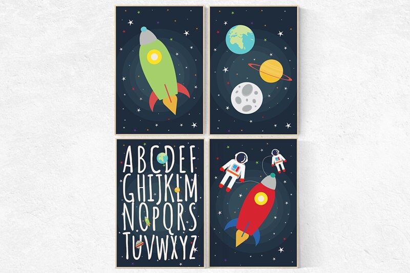 Outer Space Nursery Decor, alphabet letters, Space nursery decor, alphabet nursery Art, boys room, ABC nursery, set of 4, toddler room decor