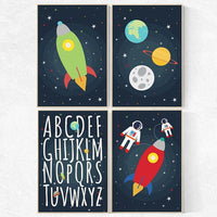 Outer Space Nursery Decor, alphabet letters, Space nursery decor, alphabet nursery Art, boys room, ABC nursery, set of 4, toddler room decor