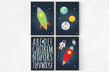 Outer Space Nursery Decor, alphabet letters, Space nursery decor, alphabet nursery Art, boys room, ABC nursery, set of 4, toddler room decor