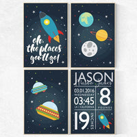 Outer Space Room Art, Baby birth stats, Space nursery decor, boys room decor, Space Decor, space nursery art, kids room, new baby gift