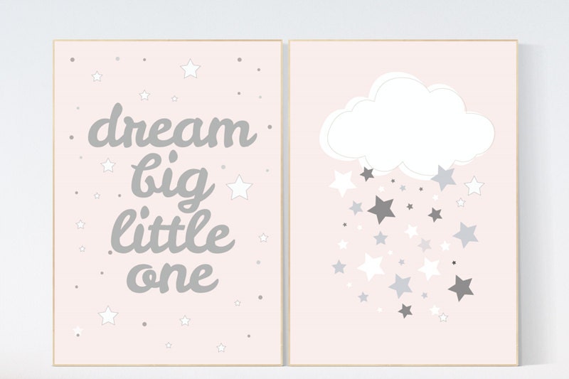 Dream big little one, Nursery Wall Art, Powder Pink Grey Baby Shower, pink nursery decor, baby girl nursery, girls room, new baby gift